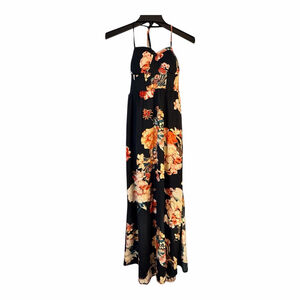 Band of the Free Floral Halter Maxi Dress Black NWOT b15